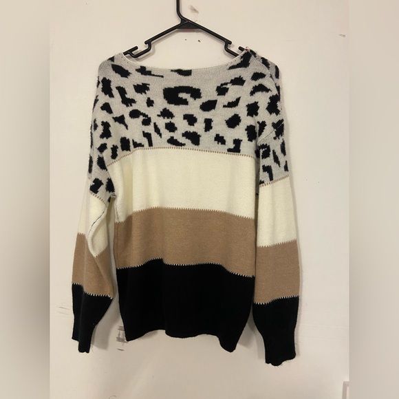 Leopard Print Color Block Sweater - Picture 1 of 3